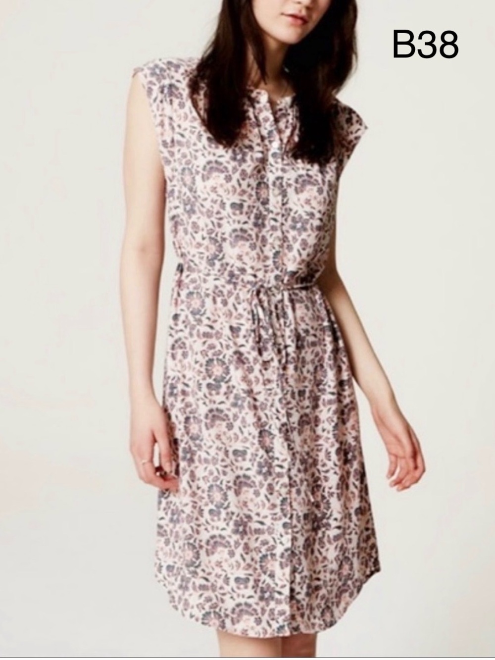 LOFT Pink Floral Sleeveless Tie-Waist Midi Dress